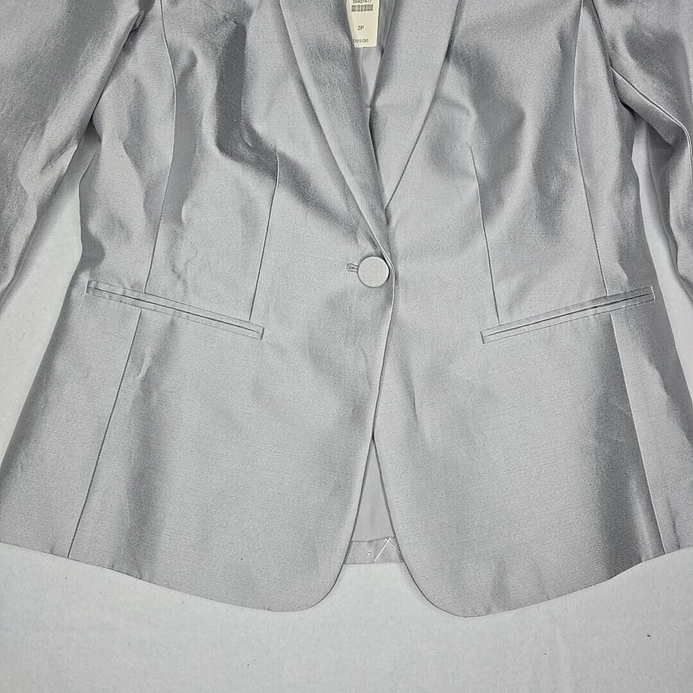 Talbots Gray‎ Silver Metallic Career Blazer Jacket Size 2 Petite Silk Cotton NWT - Picture 4 of 9